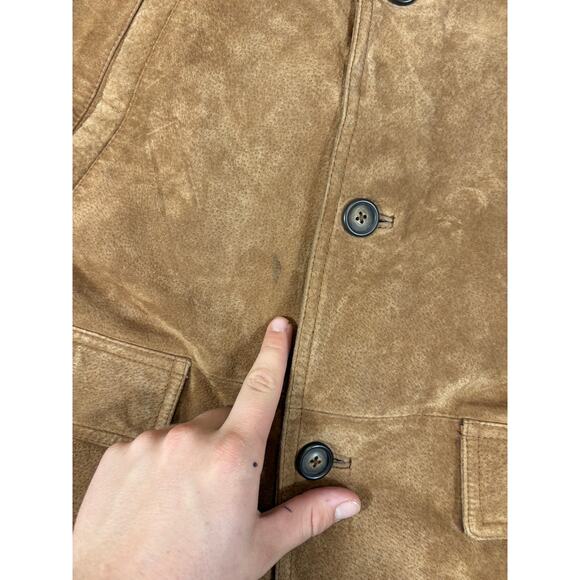VINTAGE 90s Knightsbridge Faux Suede Jacket Mens Large Brown Barn Outdoor Retro - Picture 5 of 8